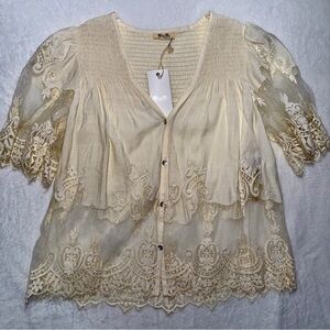 Miss Me Cream Lace Button-Up Blouse